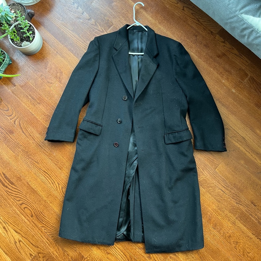 Macy’s Men’s Store Outerwear Long Cashmere & Wool Peacoat Black Jacket